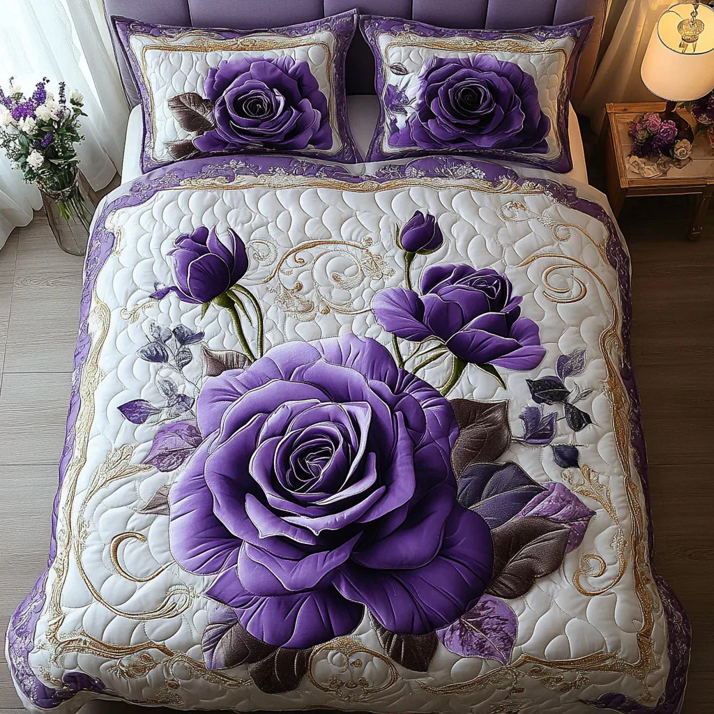 3-delige gewatteerde bedset - Roze Violette