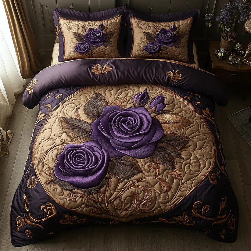3-delige gewatteerde bedset - Roze Violette