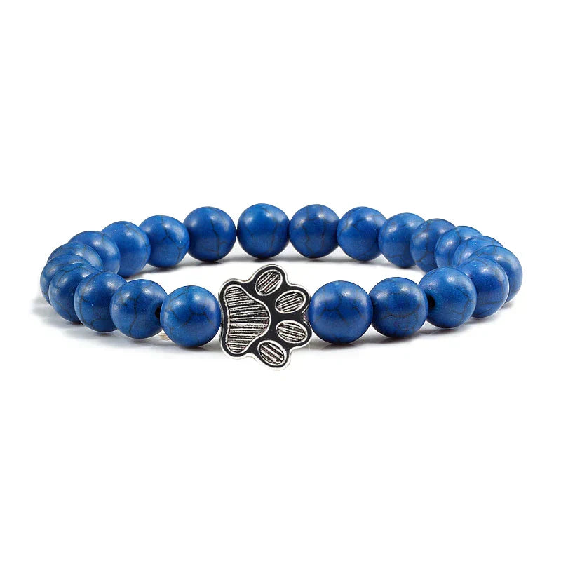Natuurlijke stenen armband met dierenpoot hanger – Elastische kralenarmband voor mannen en vrouwen