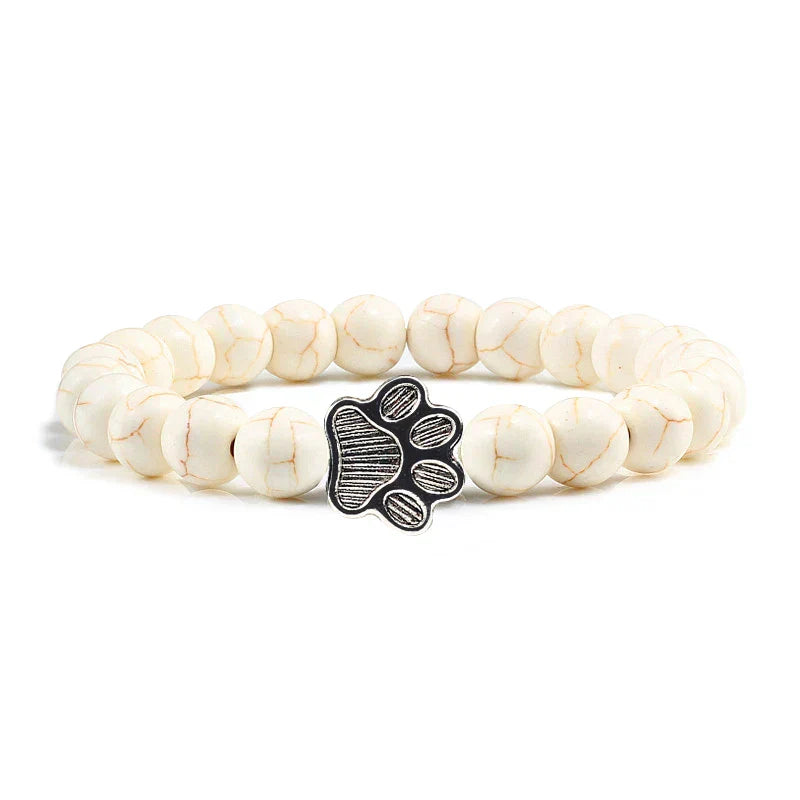 Natuurlijke stenen armband met dierenpoot hanger – Elastische kralenarmband voor mannen en vrouwen