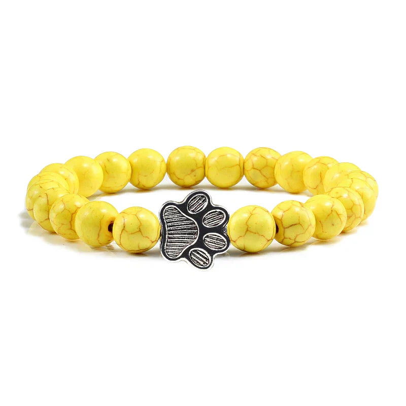 Natuurlijke stenen armband met dierenpoot hanger – Elastische kralenarmband voor mannen en vrouwen