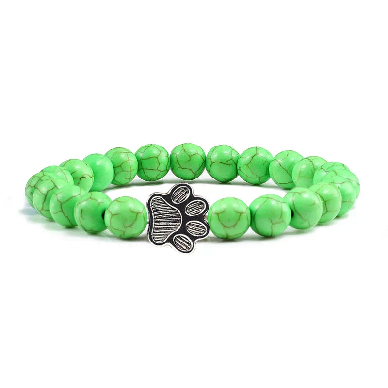 Natuurlijke stenen armband met dierenpoot hanger – Elastische kralenarmband voor mannen en vrouwen