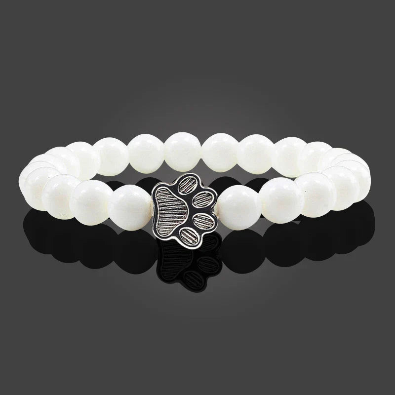 Natuurlijke stenen armband met dierenpoot hanger – Elastische kralenarmband voor mannen en vrouwen