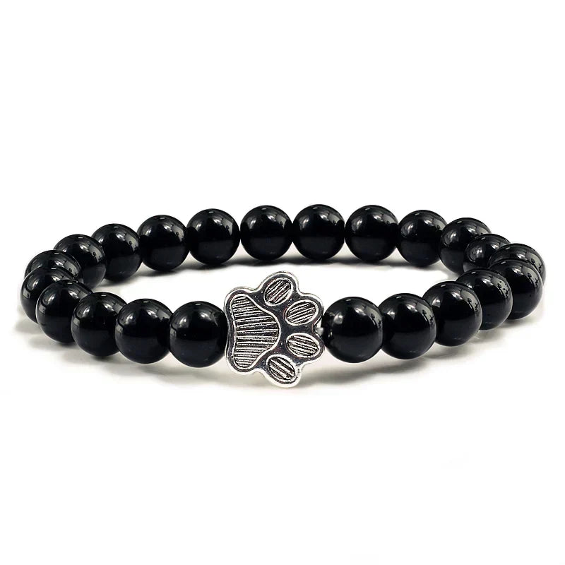 Natuurlijke stenen armband met dierenpoot hanger – Elastische kralenarmband voor mannen en vrouwen