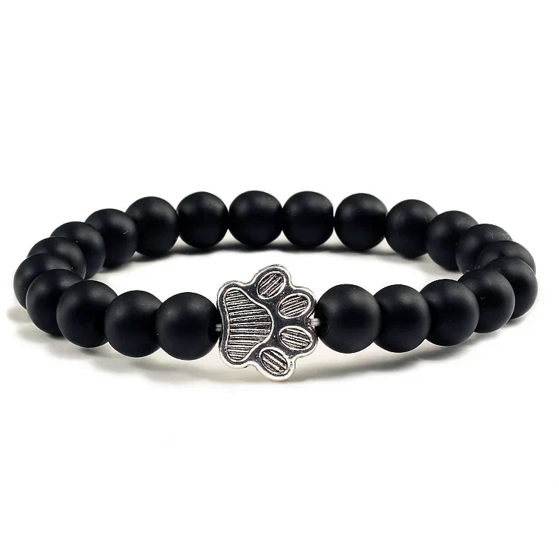 Natuurlijke stenen armband met dierenpoot hanger – Elastische kralenarmband voor mannen en vrouwen