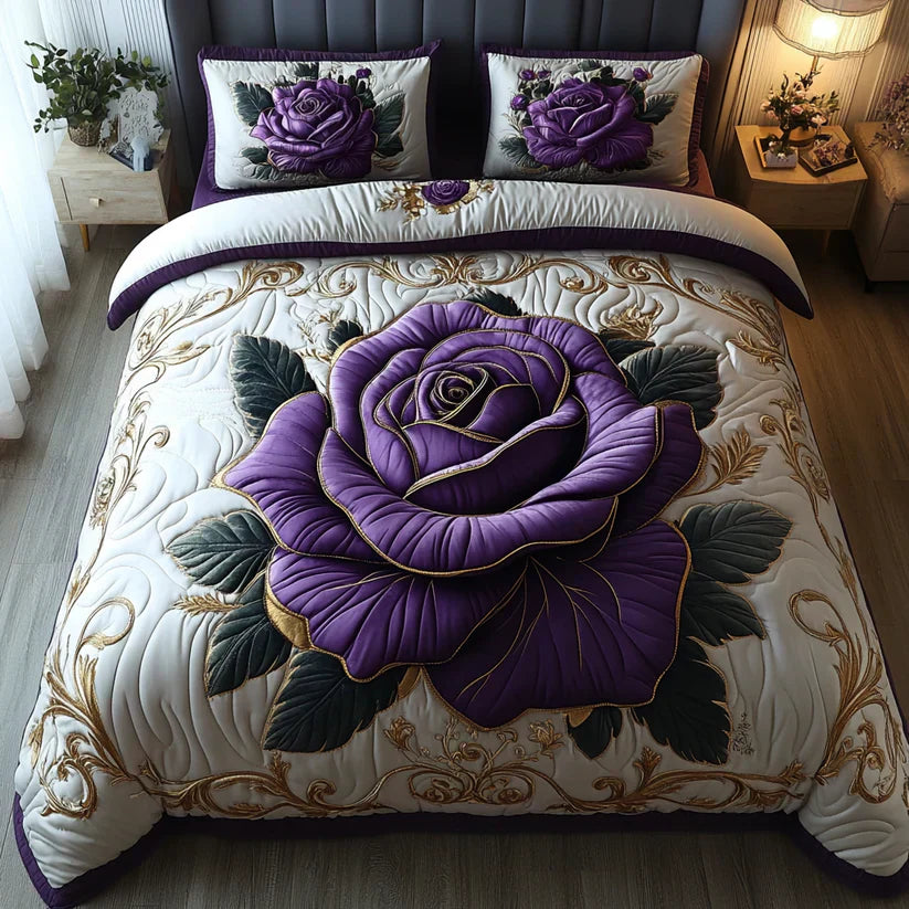 3-delige gewatteerde bedset - Roze Violette