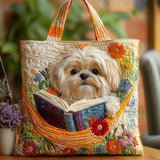 Handgemaakte Tas “Shih Tzu met Boek en Bloemen”
